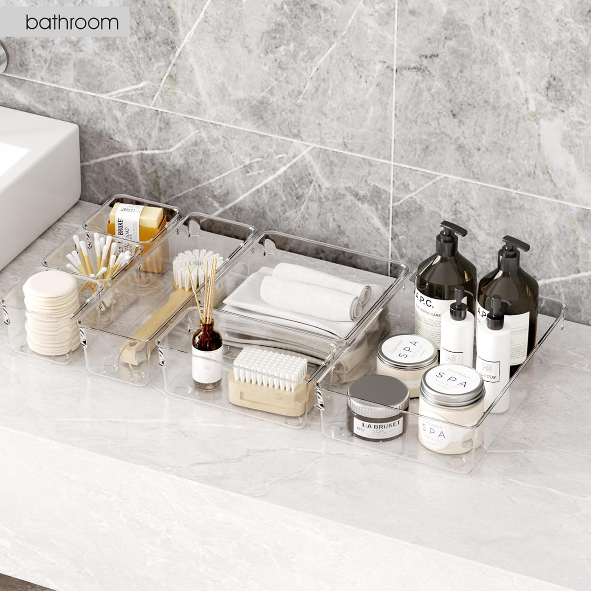 25 PCS Clear Plastic Drawer Organizers Set, Versatile Bathroom and Vanity Drawer Organizer Trays 4-Size Storage Bins for Makeup